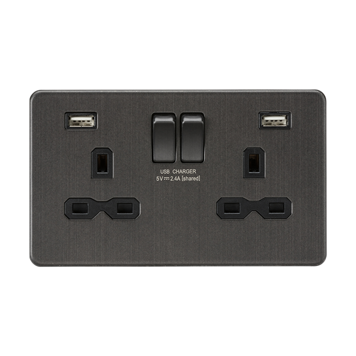 MLA Knightsbridge Smoked Bronze Double Socket with Dual USB A+A Black Inserts 