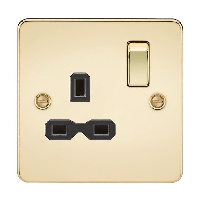 MLA Polished Brass 1 Gang Socket With Black Inserts