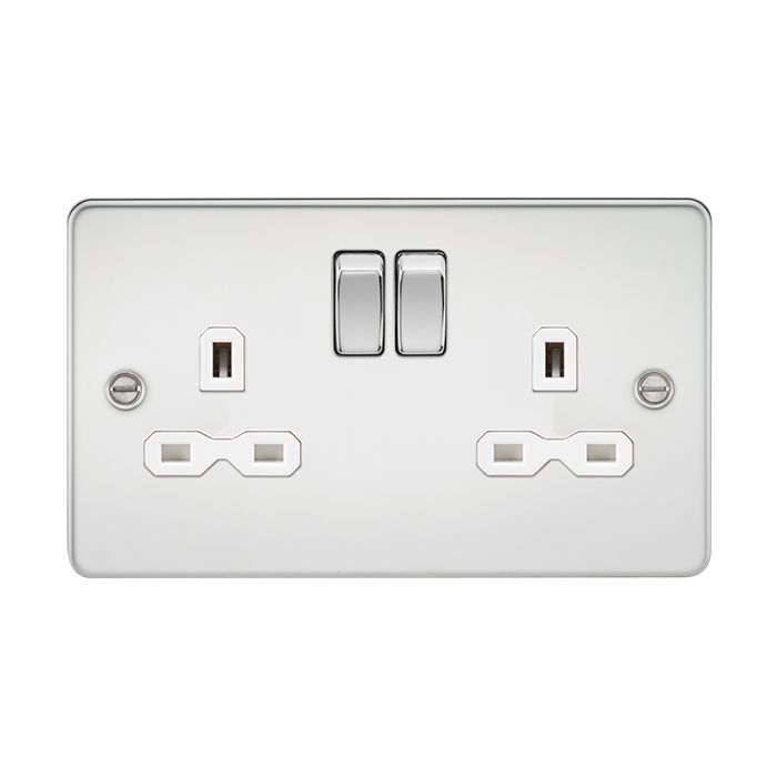 MLA Polished Chrome 2 Gang Socket With White Inserts