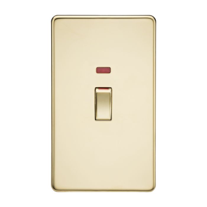 MLA Screwless 45A 2G DP Switch with Neon - Polished Brass