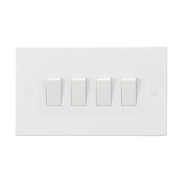 MLA Knightsbridge SN4100 (5 PACK) Square Edge White Plastic 4 Gang 2 Way Plate Light Switch 10A