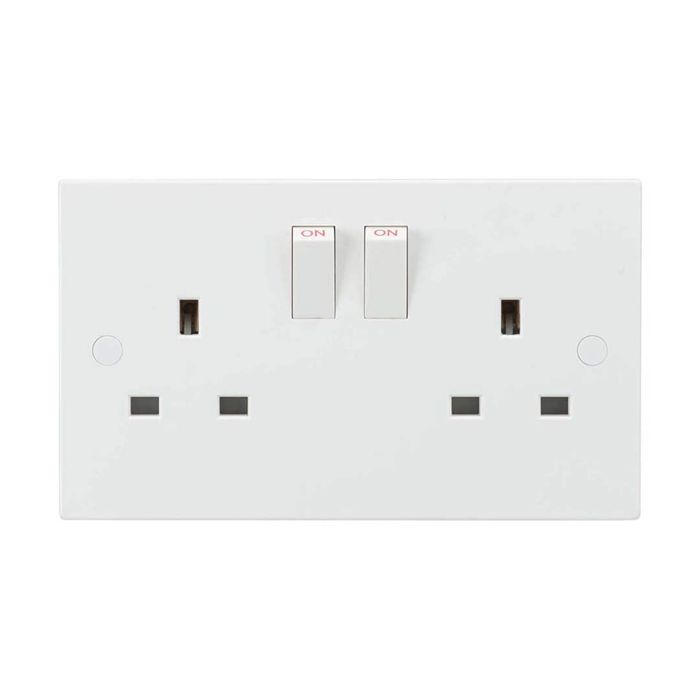 MLA Knightsbridge SN9000 (5 PACK) Square Edge White Plastic 2 Gang Double Pole Switched Socket 13A