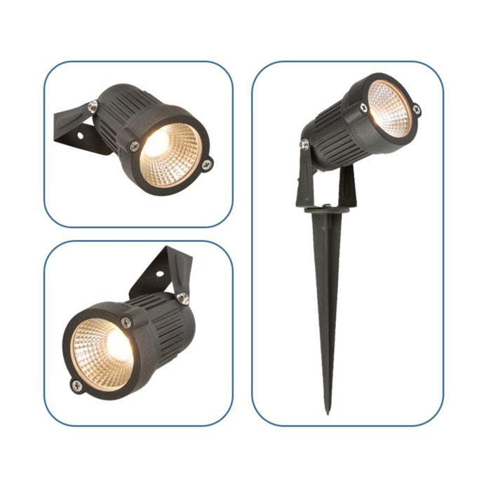 MLA Knightsbridge SPIKE4BK Black Aluminium LED Wall or Spike Spotlight Warm White IP54 4W 230V