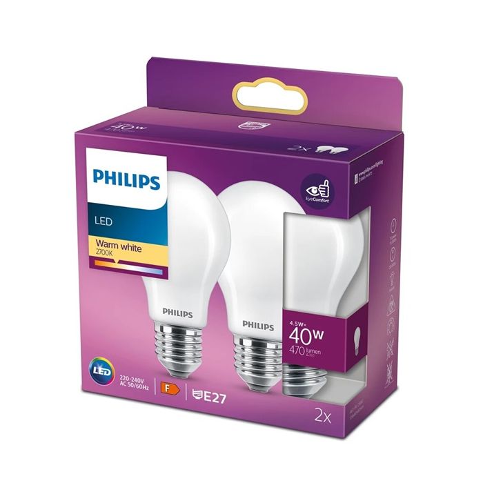 Philips LED GLS/A60 4.5W(40W) 2700K 2Pack 