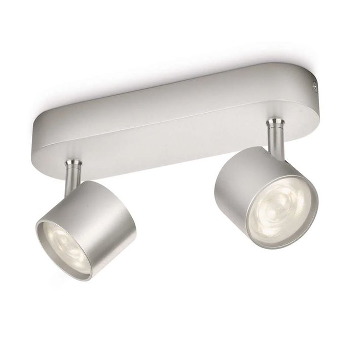 Philips MyLiving 562424816 Star 2 Spotlight Ceiling Bar Aluminium (Integrated 2 x 4 Watts LED Bulb)