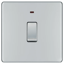 BG Screwless Flatplate Polished Chrome 1 Gang Switch 20A With Power Indicator