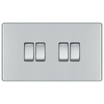 BG Screwless Flatplate Polished Chrome 4 Gang Switch 20A 16AX 2 Way