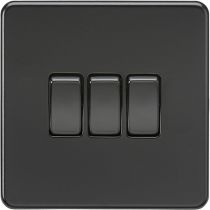 MLA Screwless 10AX 3G 2-Way Switch - Matt Black with Chrome Rocker