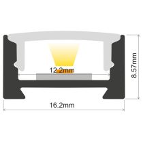 Integral Surface Black Mount LED Profile 16.2x8.57x1000mm Frosted Diffuser
