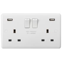 Knightsbridge Curved Edge 13A 2 Gang DP Switched Socket with Dual USB A+A (5V DC 4.8A shared) - White