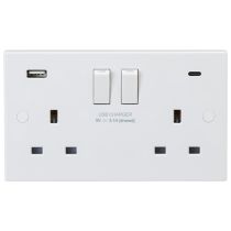 Knightsbridge Square Edge 13A 2 Gang DP Switched Socket with Dual USB A+C (5V DC 3.1A shared) Max 15.5W - White