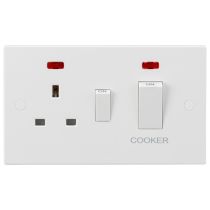 Knightsbridge Square Edge 45A DP Switch & 13A Socket with Neons - White Rockers