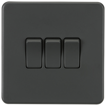 ML Accessories Anthracite 3 Gang 2-Way Screwless Switch
