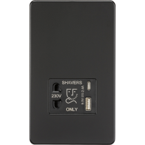 MLA Knightsbridge 230V Black Shaver Socket with Dual USB A + C