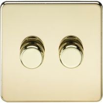MLA Knightsbridge Screwless 2 Gang 2-way 10-200W (5-150W LED) Intelligent Dimmer Polished Brass 