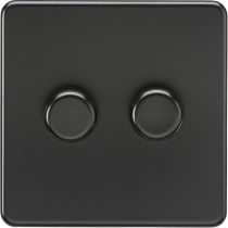 MLA Knightsbridge Screwless 2 Gang 2-way 10-200W (5-150W LED) Intelligent Dimmer Matt Black