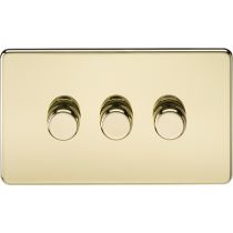 MLA Knightsbridge Screwless 3 Gang 2-way 10-200W (5-150W LED) Intelligent Dimmer Polished Brass