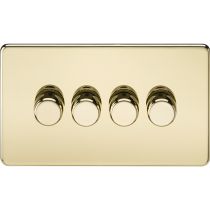MLA Knightsbridge Screwless 4 Gang 2-way 10-200W (5-150W LED) Intelligent Dimmer Polished Brass