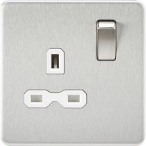 MLA-Knightsbridge Screwless Socket 1 Gang  Brushed Chrome  with White Insert