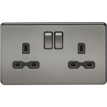 MLA-Knightsbridge Screwless Socket 2 Gang  Black Nickel  with Black Insert