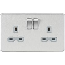 MLA-Knightsbridge Screwless Socket 2 Gang  Brushed Chrome  with Grey Insert 