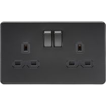 MLA-Knightsbridge Screwless Socket 2 Gang  Matt Black  with Black Insert 