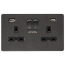 MLA Knightsbridge Smoked Bronze Double Socket with Dual USB A+A Black Inserts