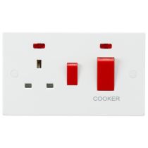 Knightsbridge SN8333N 45A DP Switch & 13A Socket with Neons - Red Rockers