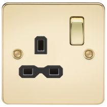 MLA Polished Brass 1 Gang Socket With Black Inserts