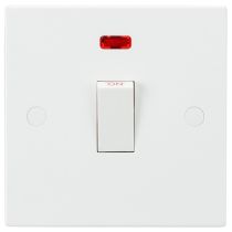 MLA Knightsbridge SN8341N Square Edge White Plastic 1 Gang Double Pole Plate Switch w/ Neon 20A