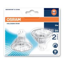 Osram Decostar 20W 12V Halogen MR16 36D 3000K Twin Pack 
