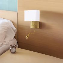 Searchlight 6519AB Antique Brass with White Shade Wall Light with LED Reading Light 