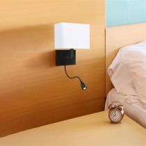 Searchlight 6519SS Satin Silver with White Shade Wall Light with LED Reading Light 