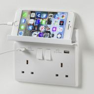 MLA Knightsbridge 2GPHW White Fold Away Phone Holder Shelf for Double Sockets