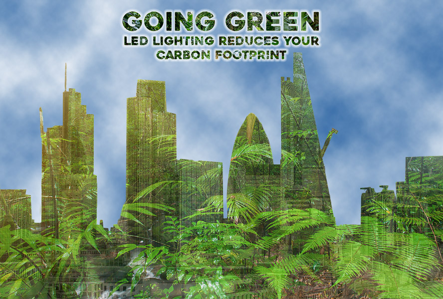 image of london skyline silhoutted by forest imagery to depict a greener planet