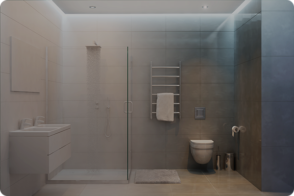 domestic bathroom using IP65 led tape and downlights