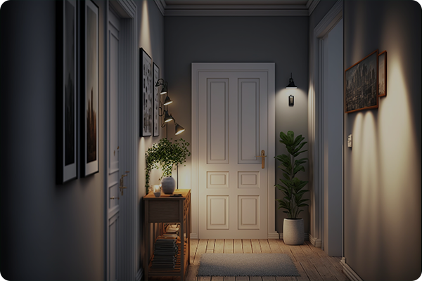 home entrance hallway with wall lights giving a welcoming ambience