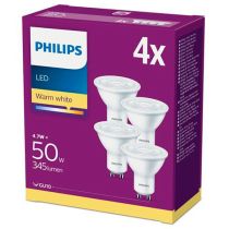 4 Pack Philips LED 4.7w GU10 WW 36D