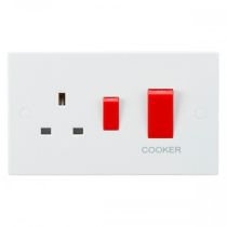 ML Knightsbridge SN8333 (5 PACK) Square Edge White DP 45A Switch with 13A Socket Cooker Control Unit
