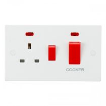 ML Knightsbridge SN8333N (5 PACK) Square White DP 45A Switch with 13A Socket & Neons Cooker Control Unit
