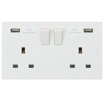 ML Knightsbridge SN9904 (5 PACK) Square Edge White Plastic 2 Gang 13A Switched Socket w/ 2x USB 3.1A
