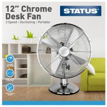 Status 12 inch Oscillating Desk Fan Chrome 3 Speed
