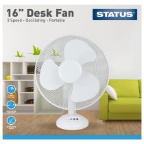 Status 16 Inch Oscillating Desk Fan - White