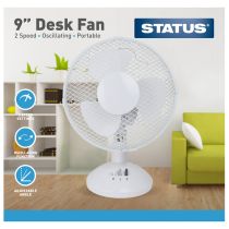 Status 9 Inch Oscillating Desk Fan - White
