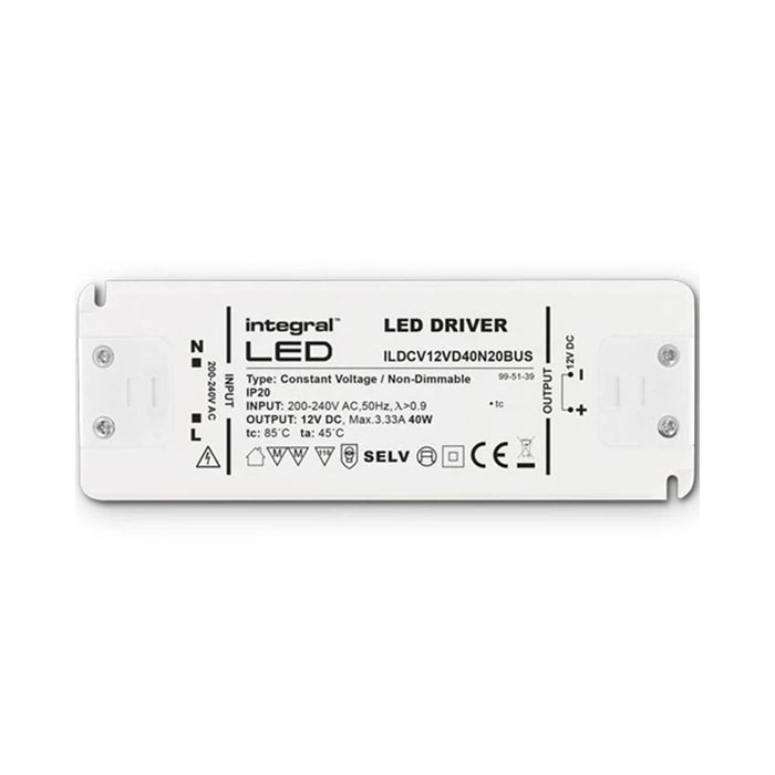 Integral LED ILDRCVA041 Constant Voltage Non-Dimmable 40W LED Driver 200-240VAC to 12VDC