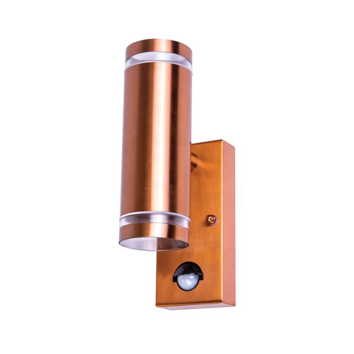 Integral Outdoor Stainless Steel Up And Down Wall Light PIR IP54 2 X GU10 Copper